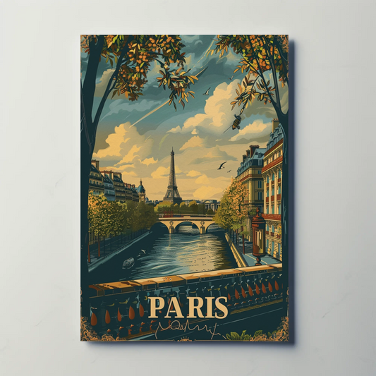 Paris Eiffel Tower River Seine Bridge Travel Poster