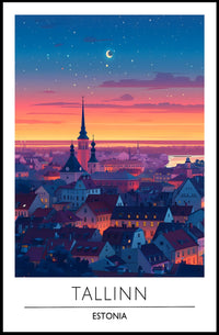 Tallinn Dusk Skyline Travel Poster
