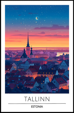 Tallinn Dusk Skyline Travel Poster