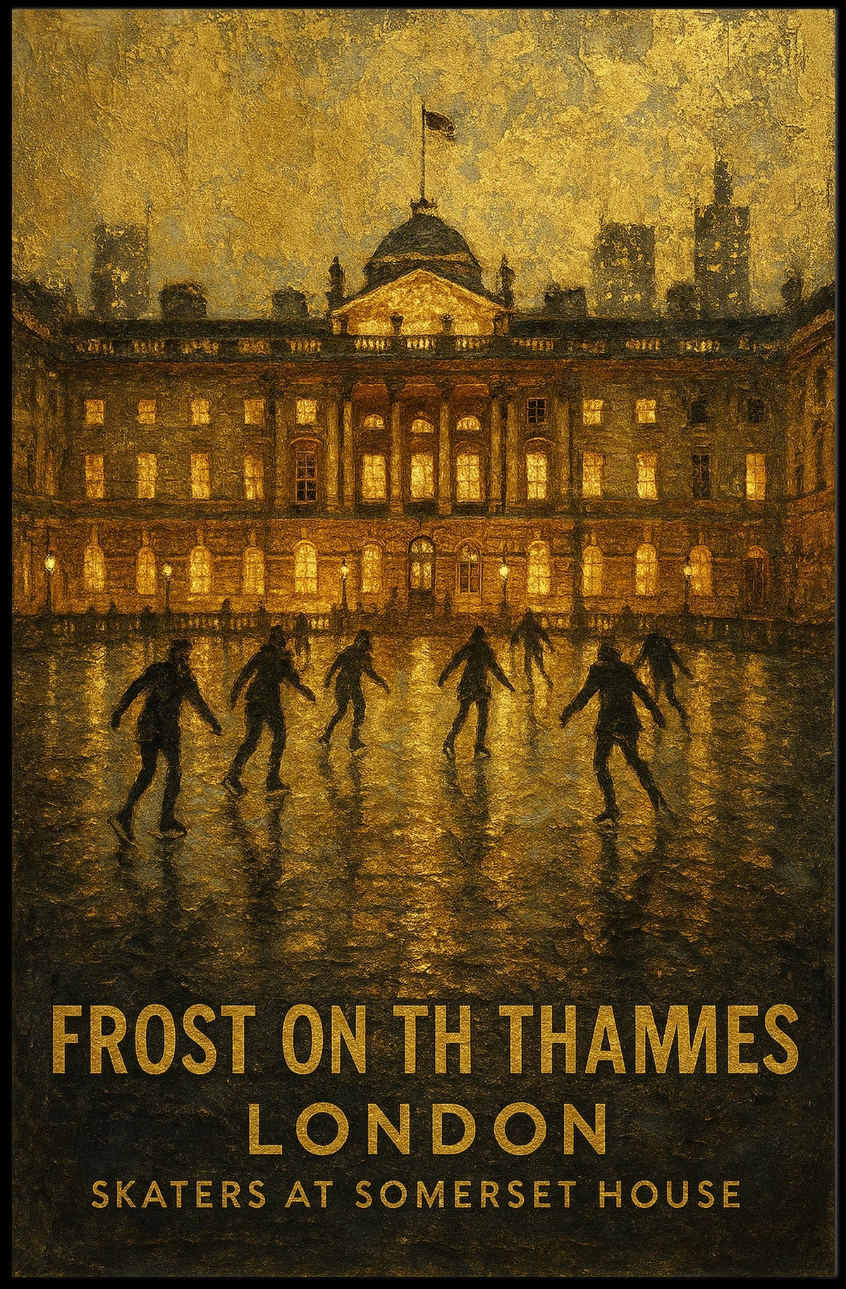 Frost On The Thames Skaters At Poster