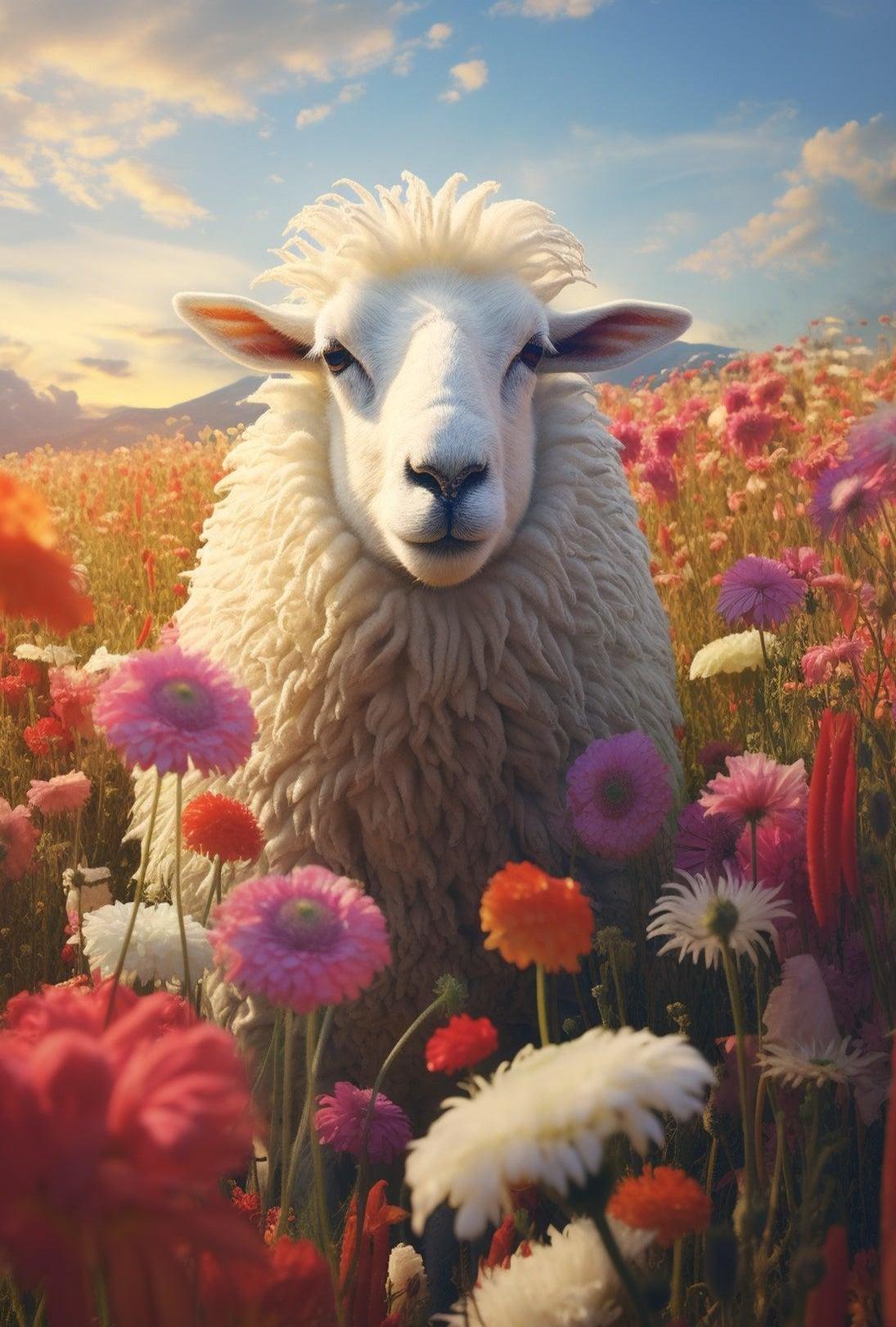Sheep in Vibrant Field Animal Poster
