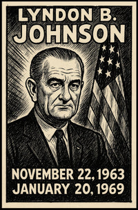 Lyndon B. Johnson 36th President of the United States B & W Comic Sketch Poster