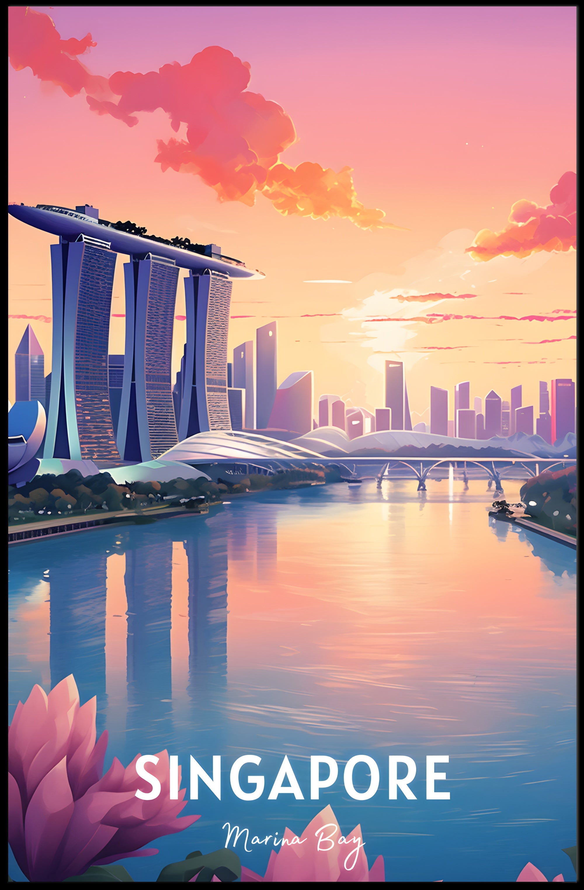 Singapore Sunrise Over Marina Bay Sands Urban or Cityscape Poster