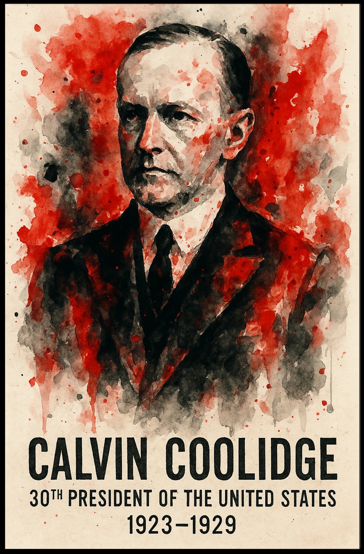 Calvin Coolidge Watercolor 1923-1929 Historical Presidential Poster