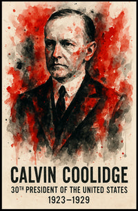 Calvin Coolidge Watercolor 1923-1929 Historical Presidential Poster