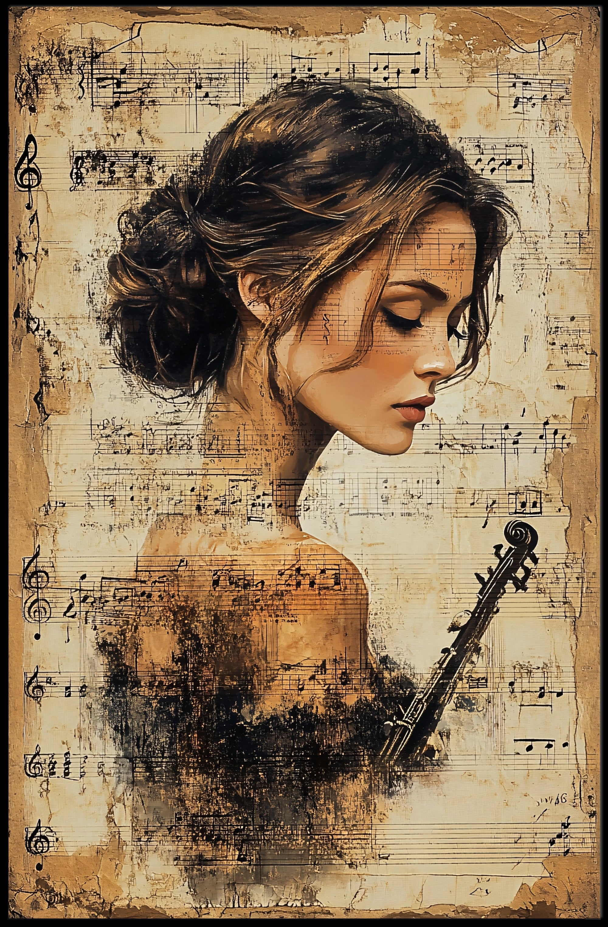 Elegant Violinist with Vintage Sheet Music - Music Poster