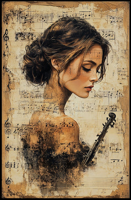 Elegant Violinist with Vintage Sheet Music - Music Poster