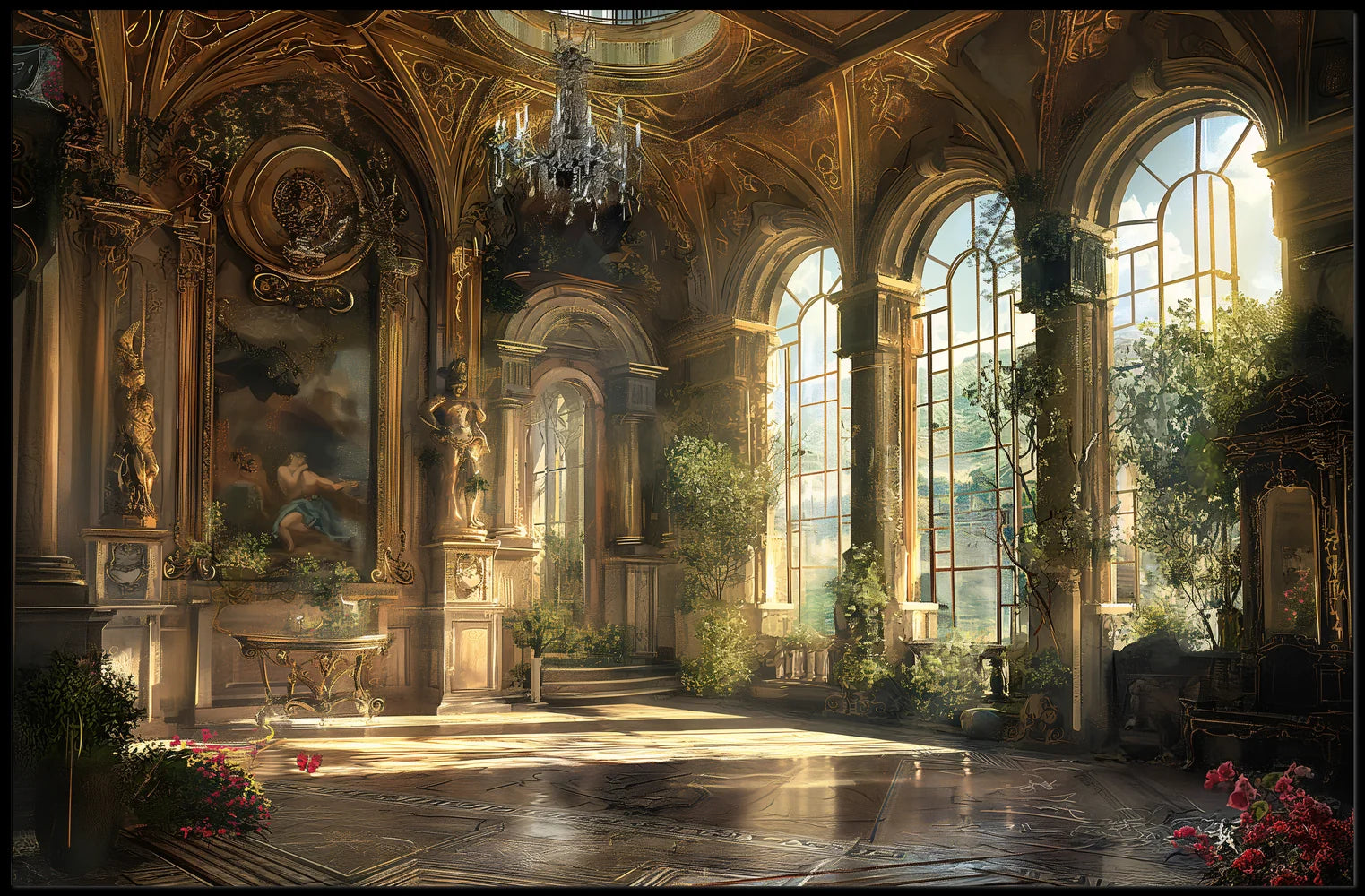 Opulent Sunlit European Palace Interior Poster Print