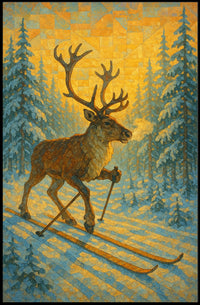 Skiing Reindeer Adventure Poster