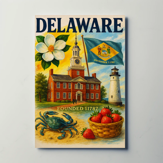 Delaware Windmill State Capitol Chickens Travel Poster