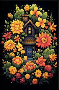 Whimsical Floral Cottage Poster