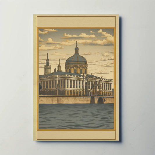 European Riverfront Baroque Palace Travel Poster