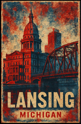 Lansing Cityscape Retro Typography Collectors Poster