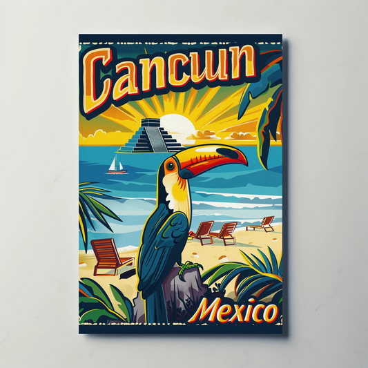 Tropical Sunset in Cancun Vintage Poster