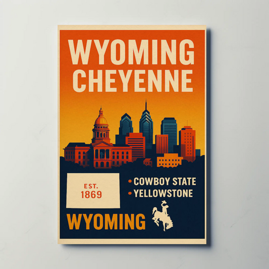 Wyoming Cheyenne Cowboy State Capitol Yellowstone Sunset Travel Poster