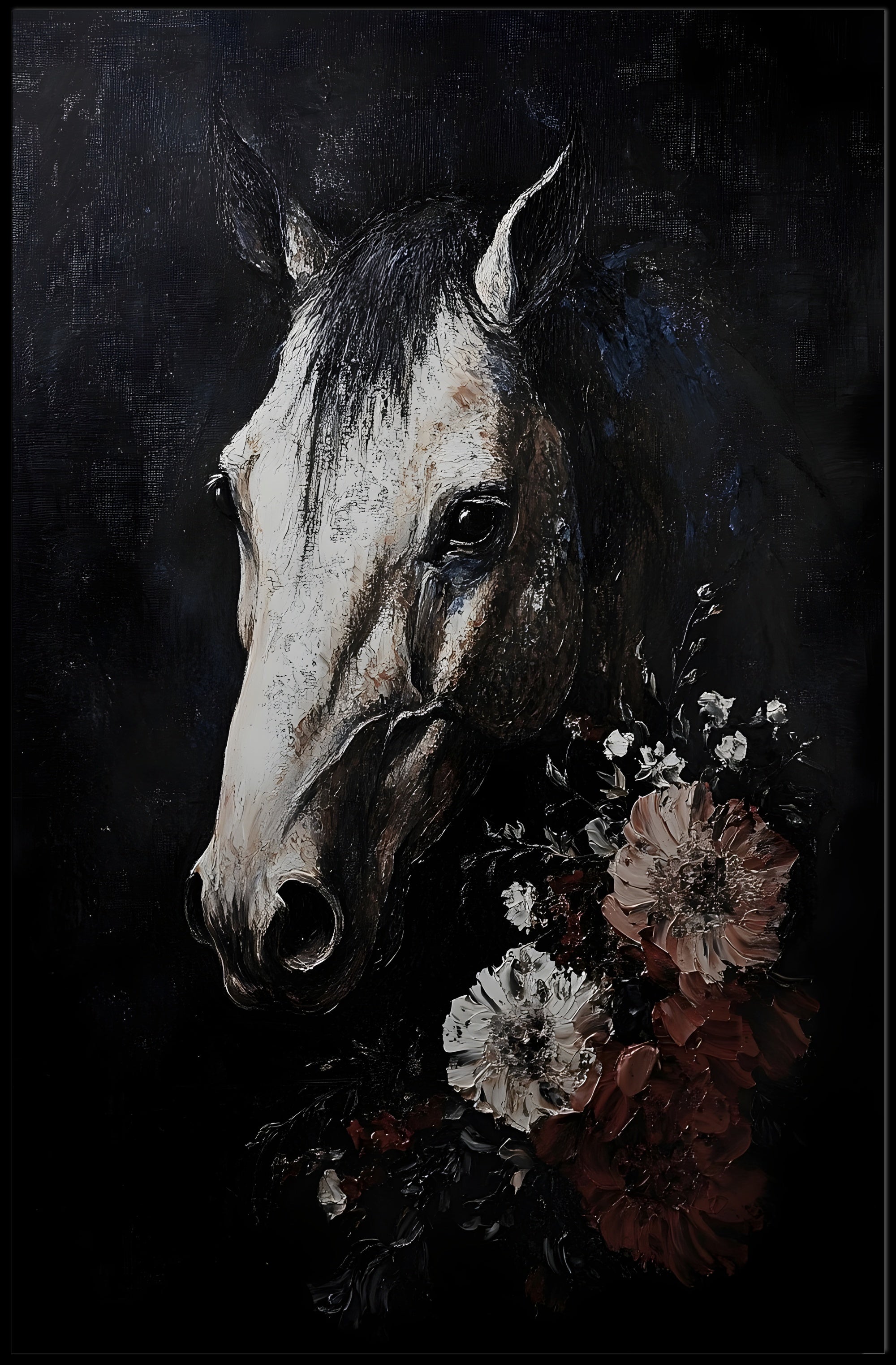 Striking Horse and Flowers Artistic Animal Poster PosterGoat
