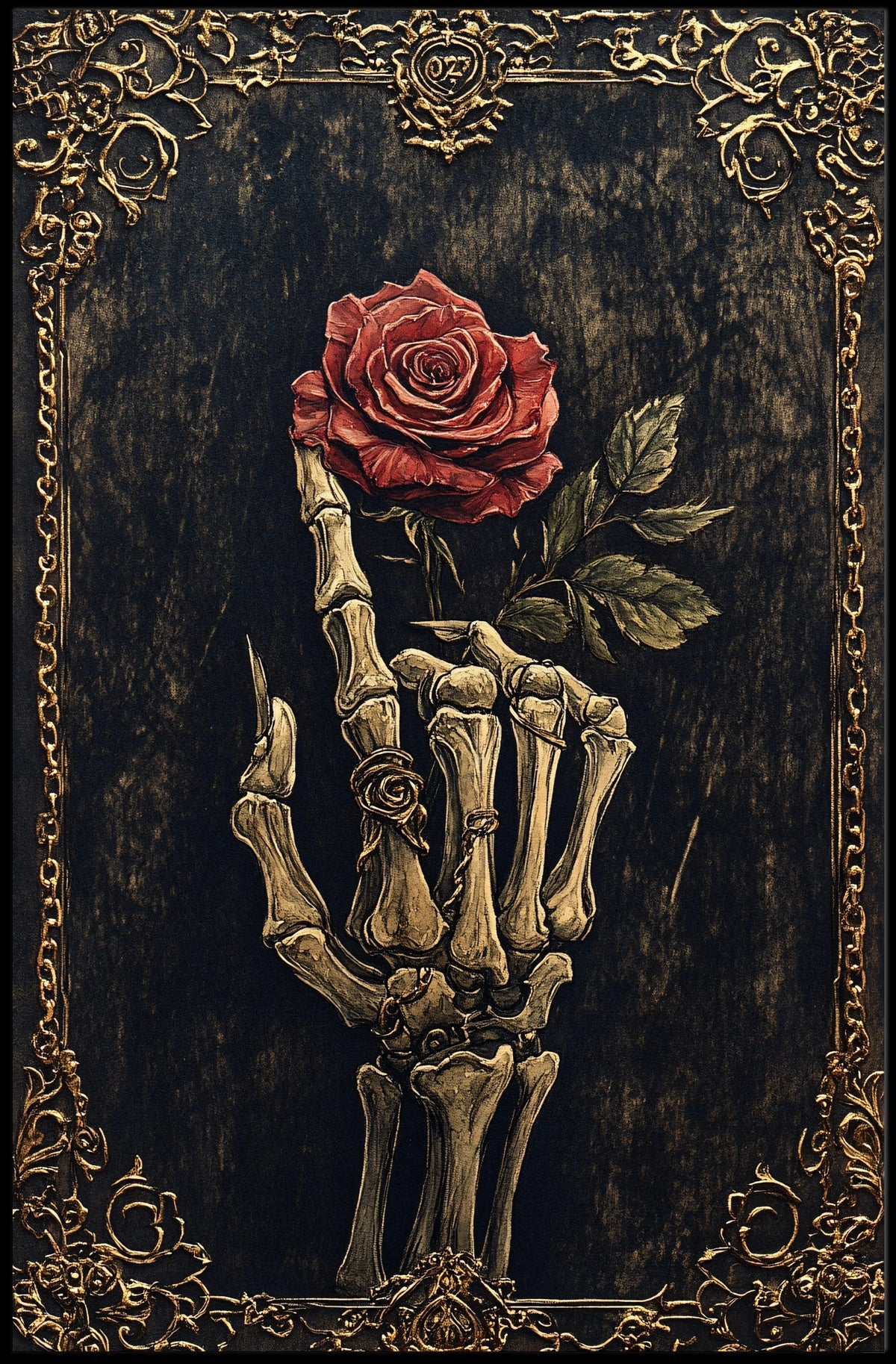 Skeletal Hand with Rose Gothic Vintage Art Poster