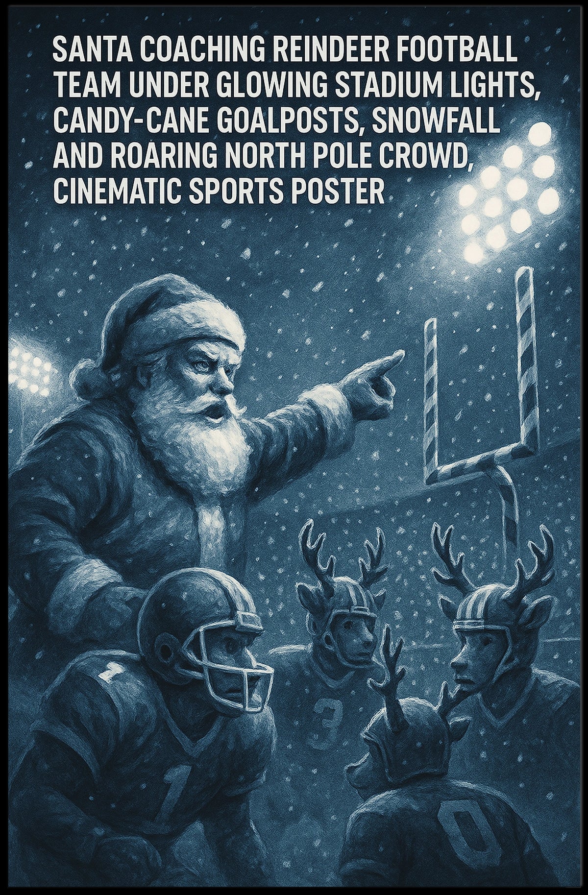 Santa Coaches Reindeer Football Team Christmas Poster
