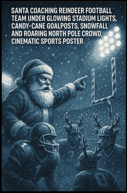 Santa Coaches Reindeer Football Team Christmas Poster