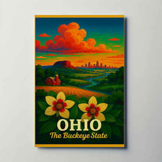Ohio Buckeye State Scenic Farmland Flowers Skyline Travel Poster Travel Poster