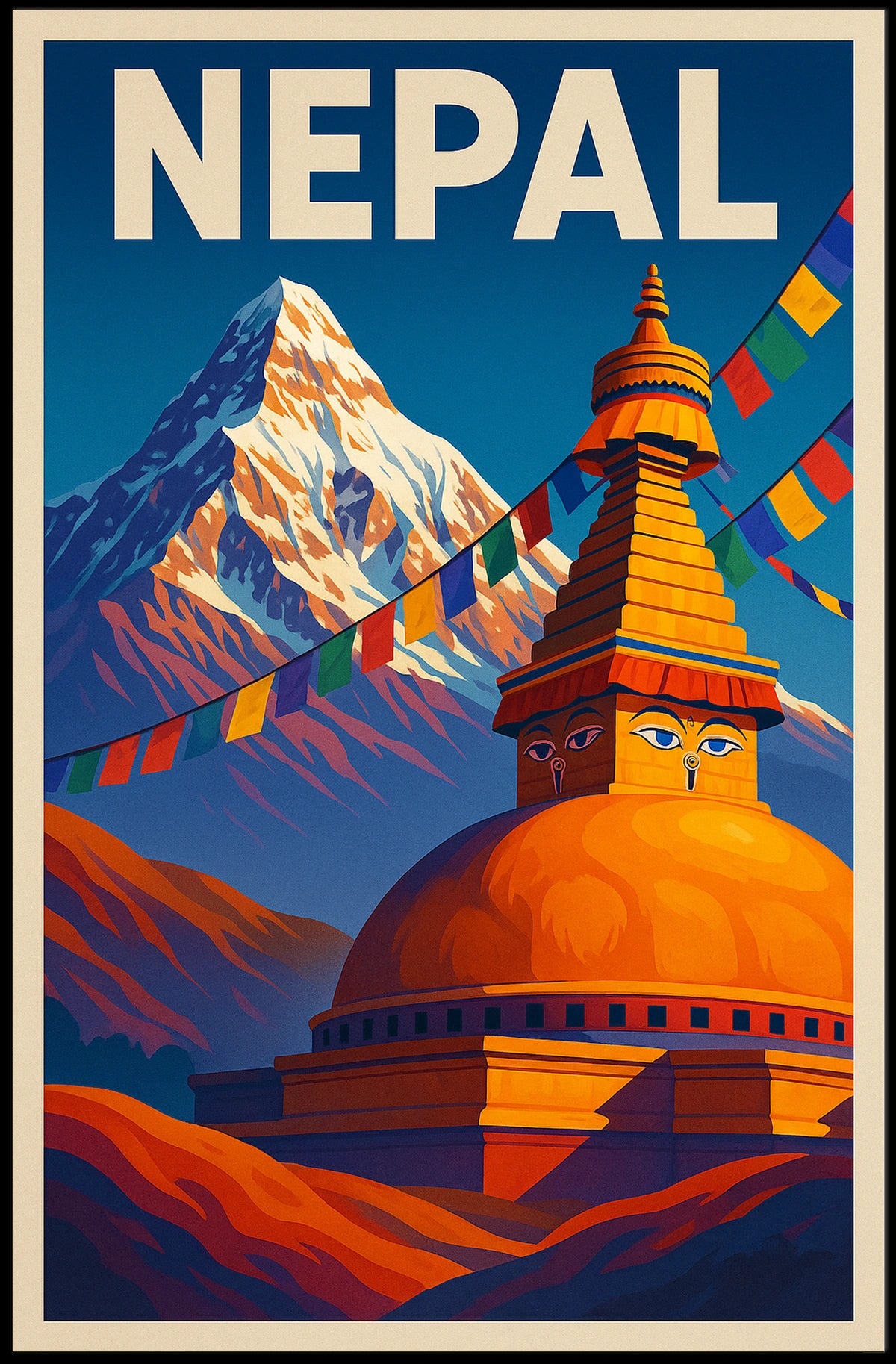 Nepal Land of Mountains and Stupas Poster