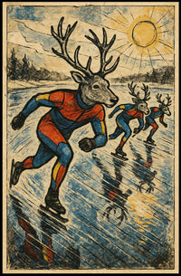 Whimsical Deer Ice Skating Vintage Art Poster