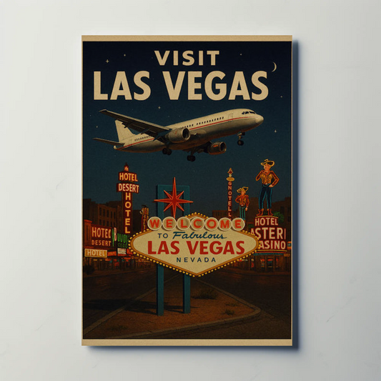 Visit Las Vegas Plane Neon Signs Nightlife Poster