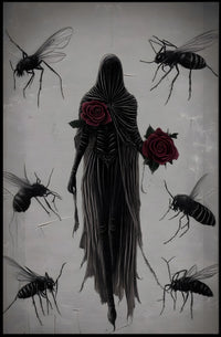 Mysterious Hooded Figure with Red Rose Artistic Poster PosterGoat