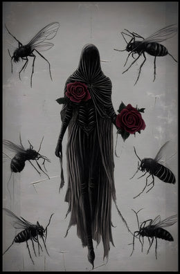 Mysterious Hooded Figure with Red Rose Artistic Poster PosterGoat