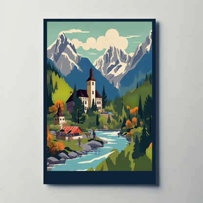 Mountain River Hamlet In Autumn Colors Travel Poster