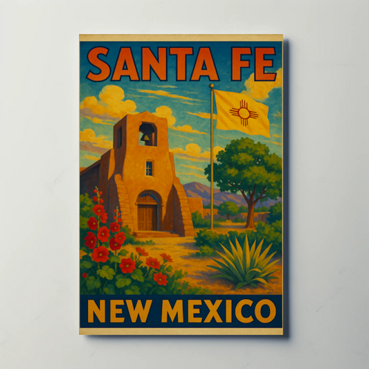 Santa Fe Adobe Charm, Mid-Century Travel Poster