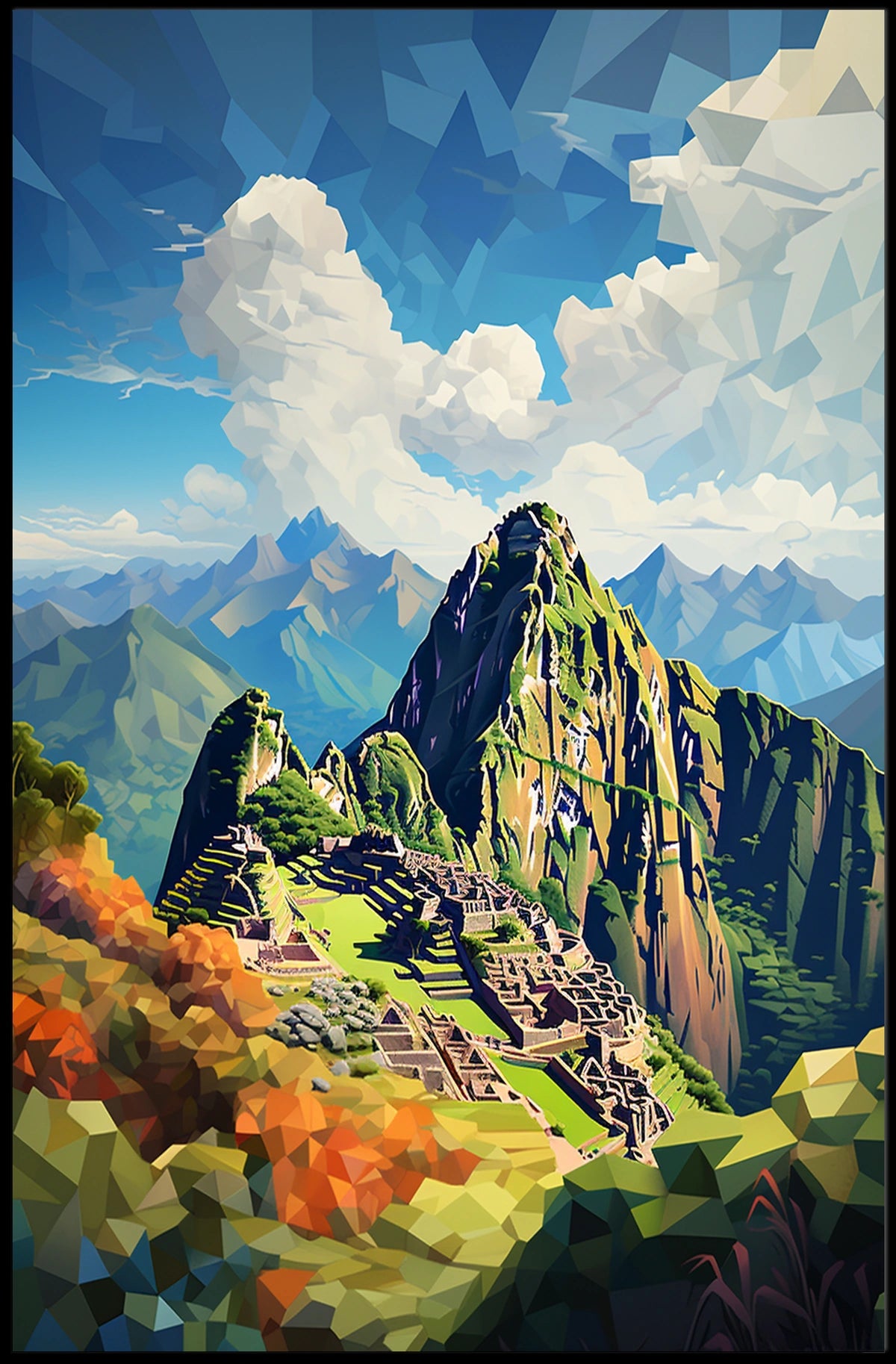 Machu Picchu Polygonal Art Adventure Cultural or Heritage Poster