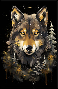 Stylized Wolf Against Dark Background Animal Poster