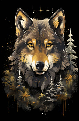 Stylized Wolf Against Dark Background Animal Poster