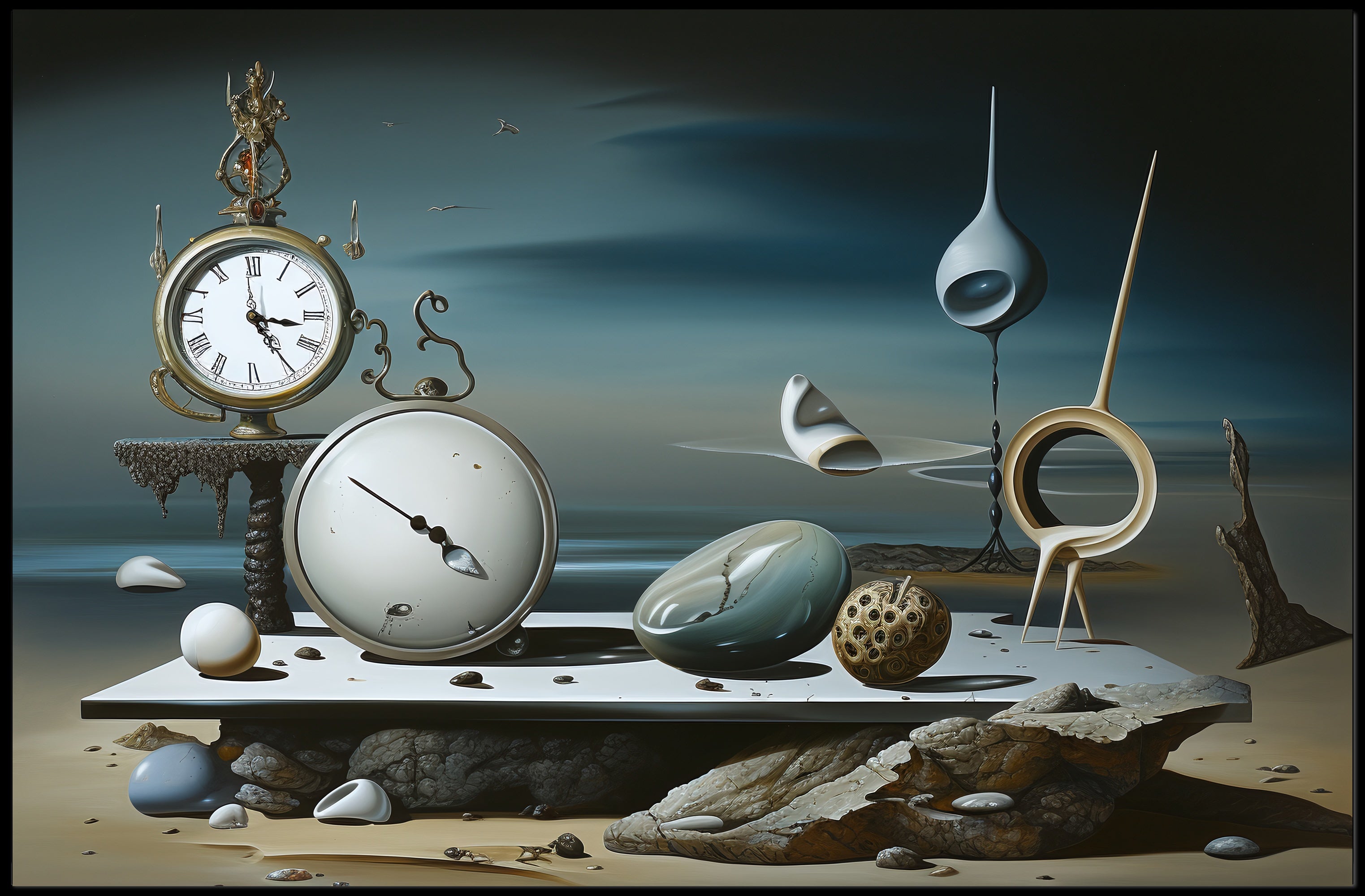 Surrealistic Dreamscape with Captivating Timepieces Abstract or Artistic Poster