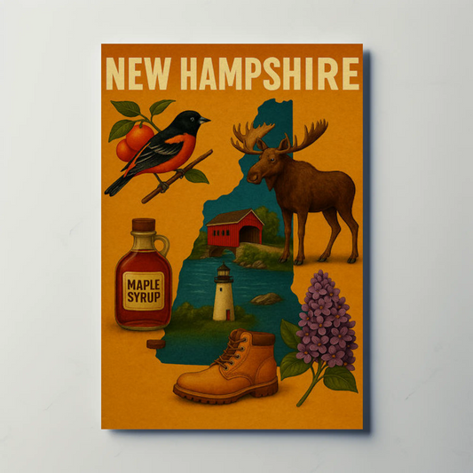 New Hampshire Icons Moose Maple Syrup Nature Pride Travel Poster Travel Poster