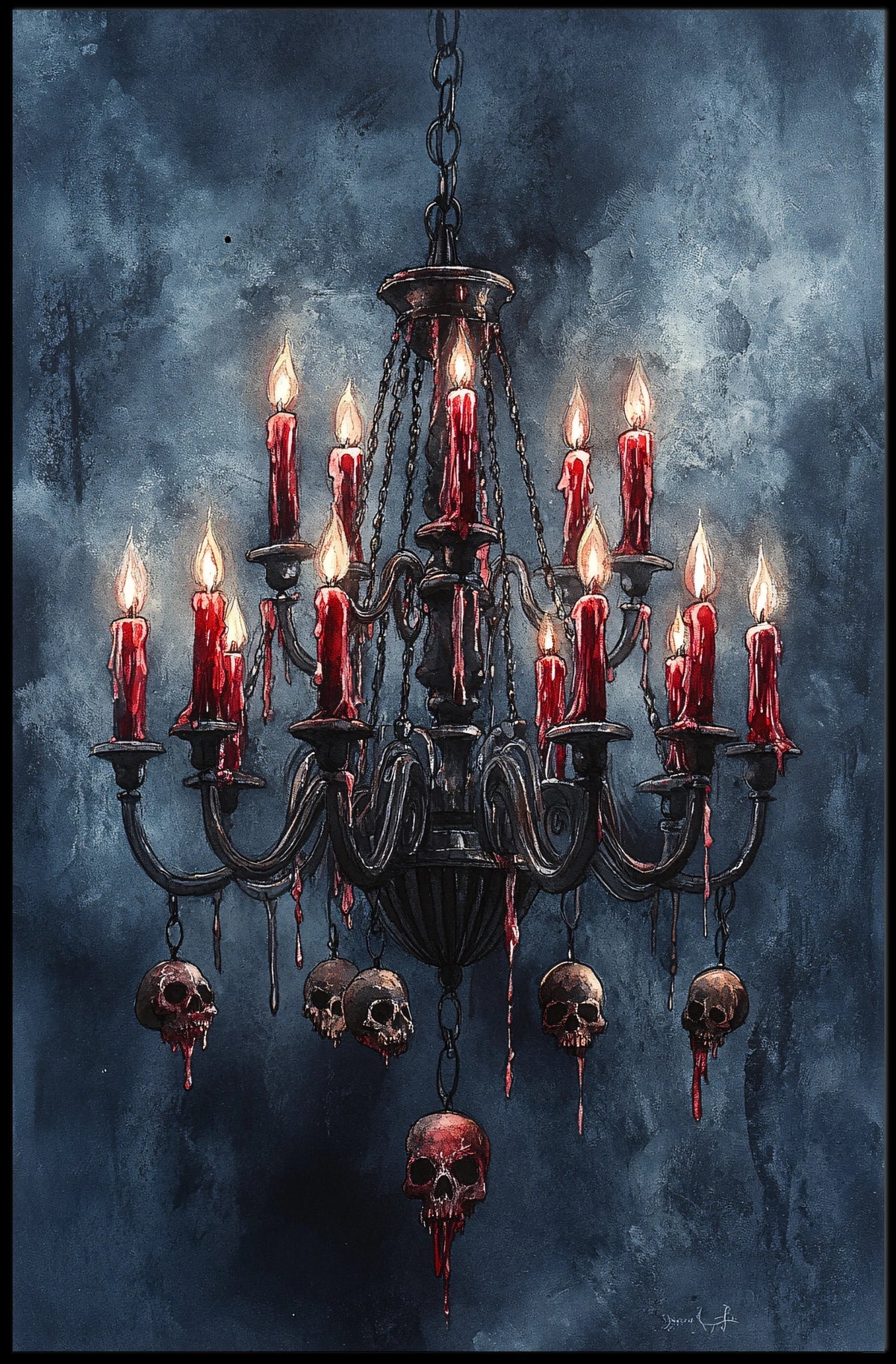 Gothic Chandelier with Skulls Abstract Poster