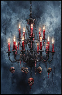 Gothic Chandelier with Skulls Abstract Poster