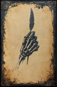 Macabre Skeleton Quill Design Art Print Poster