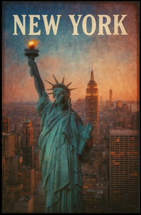 New York Skyline With Statue Of Liberty Poster