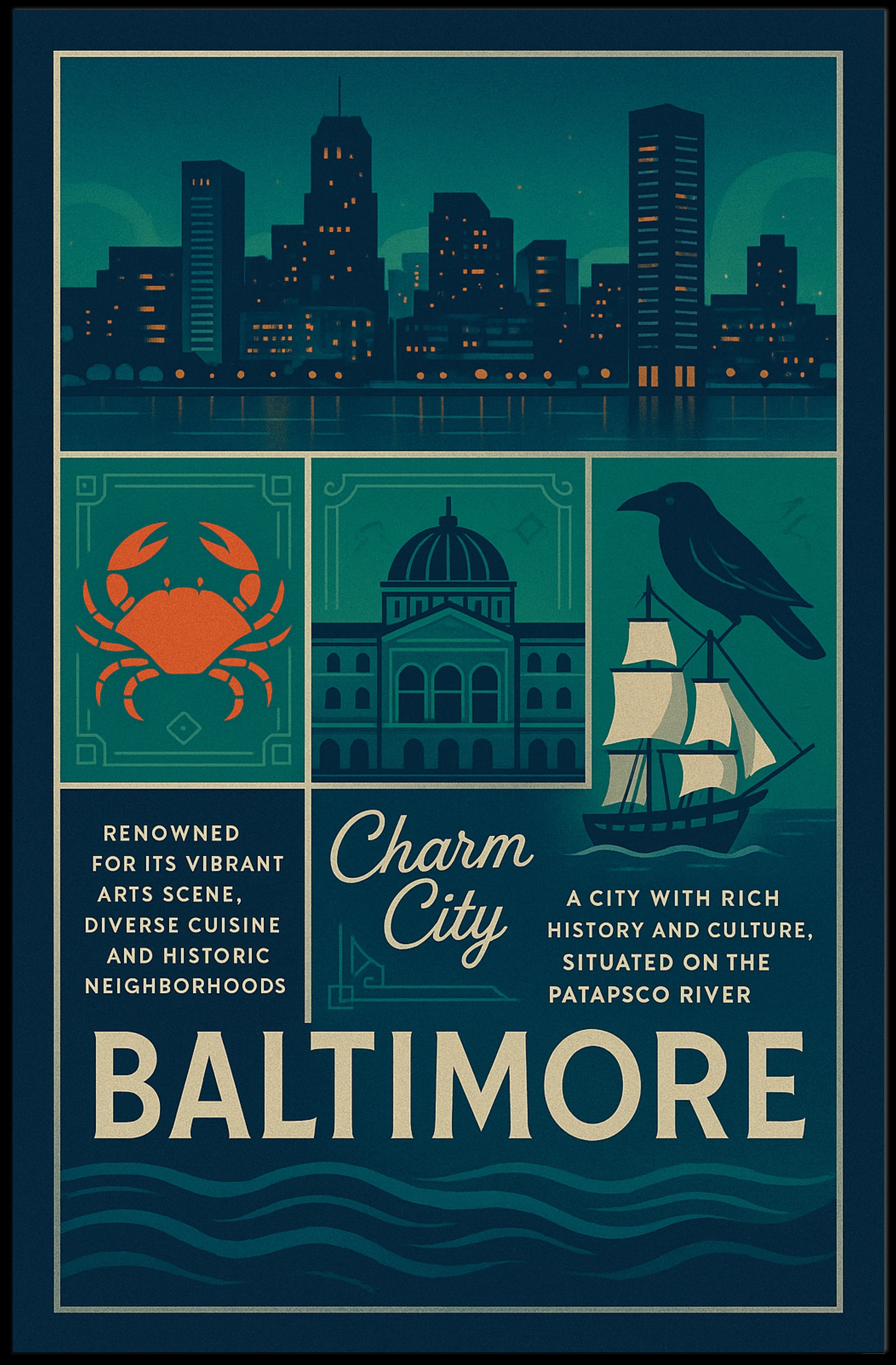 Baltimore Vintage Charm Travel Poster PosterGoat