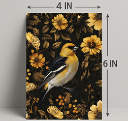 Elegant Yellow Bird Perched Among Flowers Animal Poster