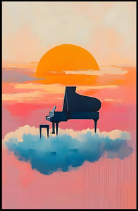 Piano In Clouds Dreamy Poster Sunset Wall Art