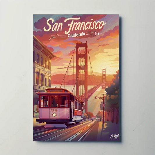 San Francisco Cable Car Golden Sunset Travel Poster