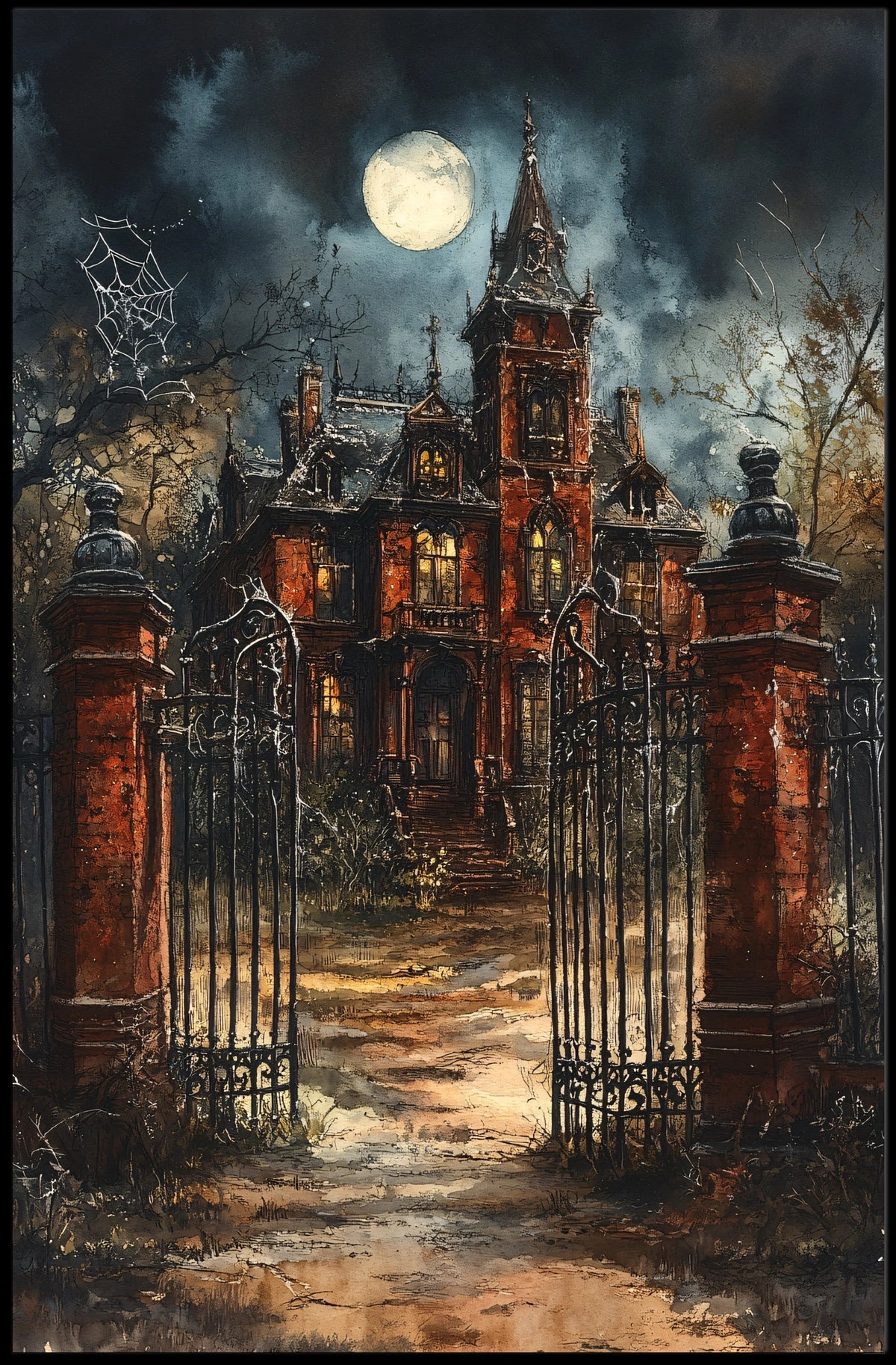 Haunted Mansion Gothic Setting Halloween Wall Art Poster