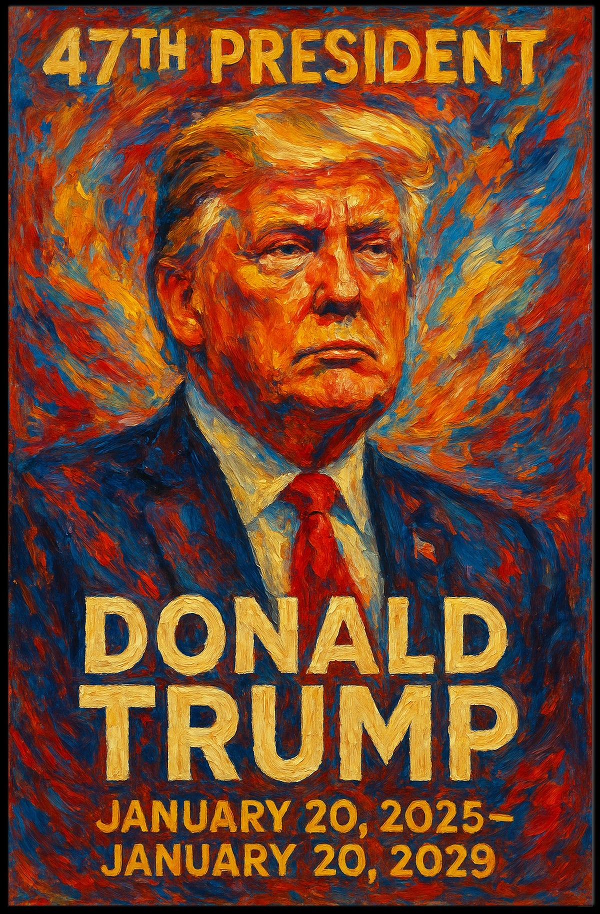 Donald Trump Fiery Leadership Resilience Impressionism Patriotic Motivational Poster