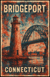 Bridgeport Connecticut Vintage Cityscape Wanderlust Poster