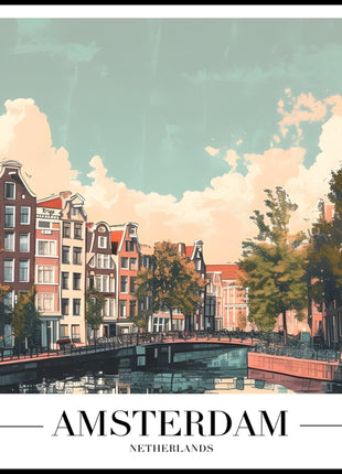 Amsterdam Canal Houses Scenic Travel Poster