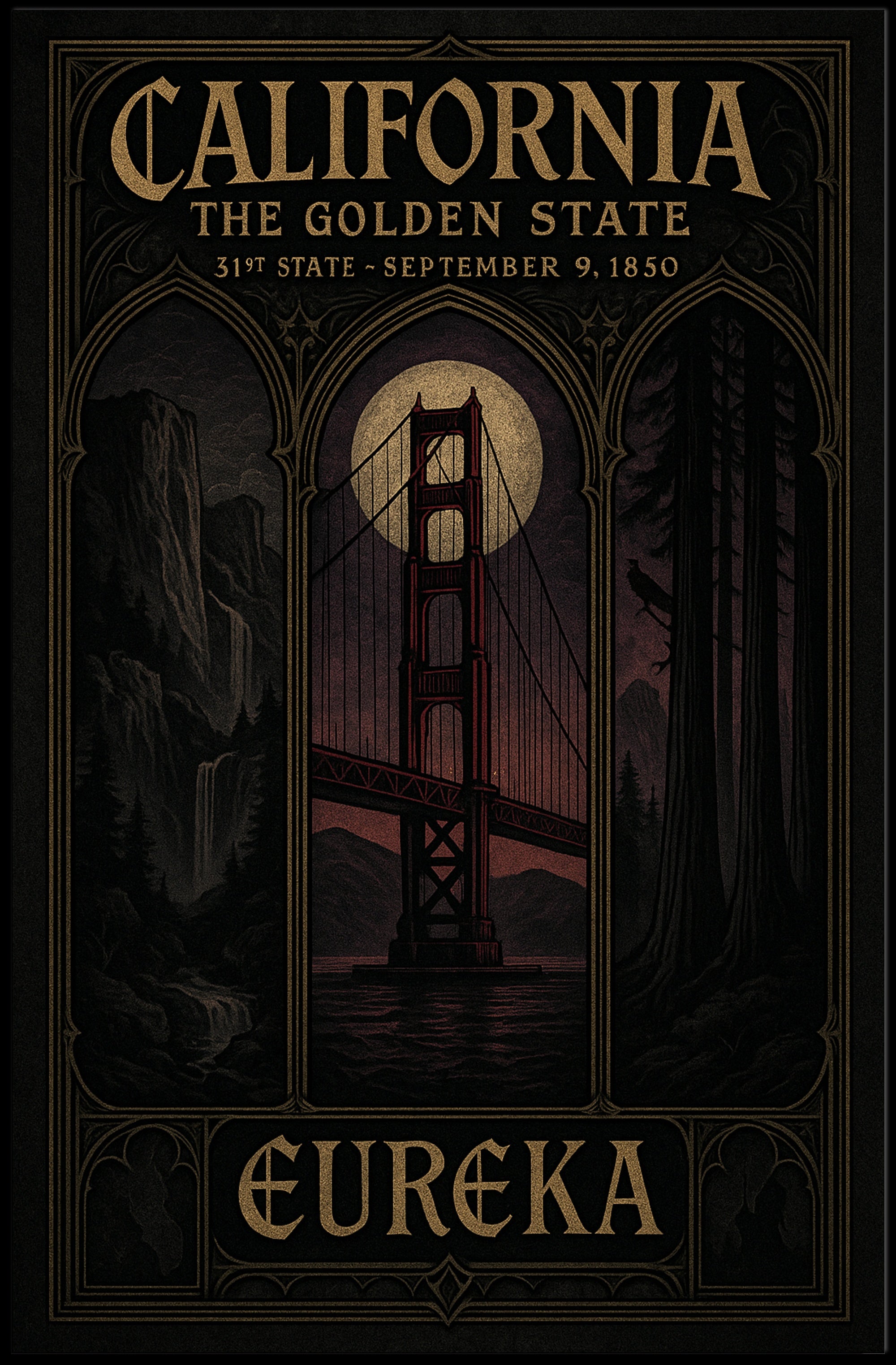 California Golden Gate Bridge Vintage Cultural Heritage Poster