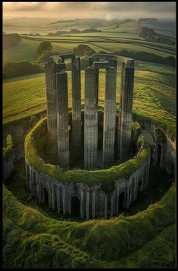 Ancient Ruins in Enchanting Fantasy Landscape Poster PosterGoat